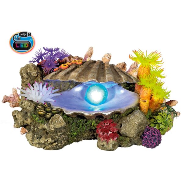 Clam with plants LED - akvariedekoration