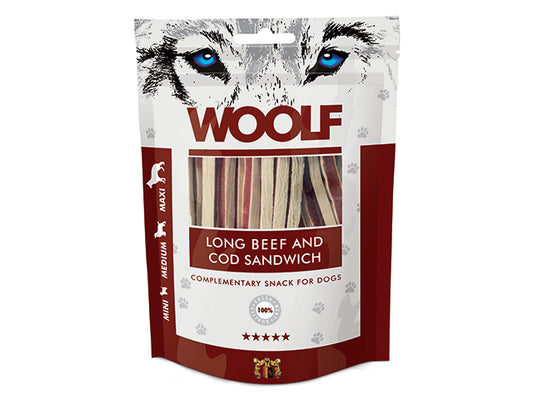 Woolf Long Beef and Cod Sandwich, 100g