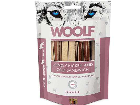 Woolf Long Chicken and Cod Sandwich, 100 g